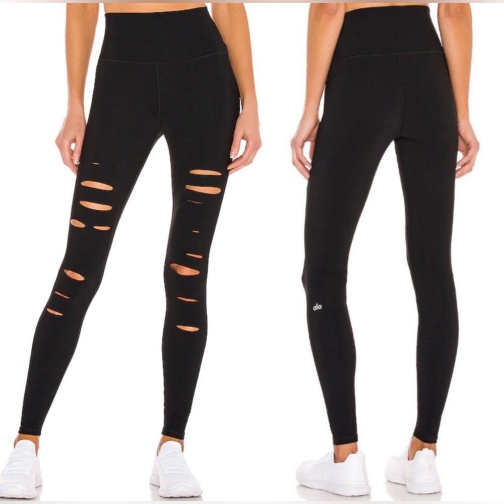 Alo Yoga High Waist Ripped Warrior Leggings Black Size S